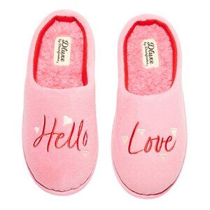 NEW Dluxe By Dearfoams Womens Hello Love Slide Slippers 92285261 Pink L